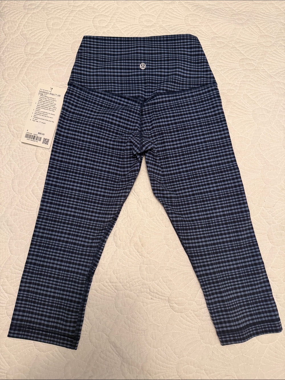 Lululemon Navy and Light Blue Gingham Align 17” leggings - Size 4 - Picture 2 of 5